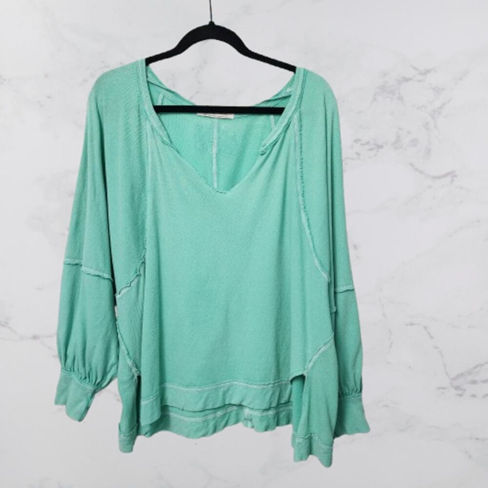 We The Free "Wish I Knew" Off Shoulder Tee Mint Green V-Neck